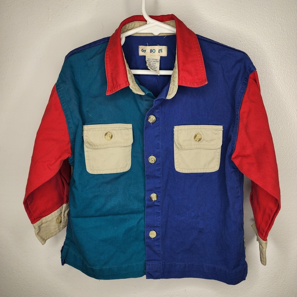 Gymboree Vintage Button Down Shirt Size Medium 6 Months Color Block Baby